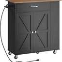 CHOEZON Kitchen Island Cart with Storage, Bar Cart with Charging Station, Kitchen Island on Wheels, Rolling Mobile Table with Cabinet, 3 AC Outlets, Black and Walnut MZD04UBL, 29.9"L x 15"W x 34.1"H