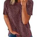 SHEWIN Women's Casual Summer Tshirts Short Sleeve Crewneck Shirts Leopard Print Loose Blouse Basic Tops Graphic Tees T-Shirt for Women, US 16-18(XL), Leopard Dark Red