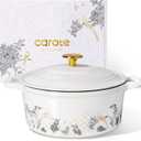CAROTE Cast Iron Dutch Oven Pot with Lid, 5QT Enameled Floral Dutch Ovens with Gift Box, Cast Iron Pot for Sourdough Bread Baking, Braising, Stews, Roasting, All Stovetop Compatible, Oven Safe, White