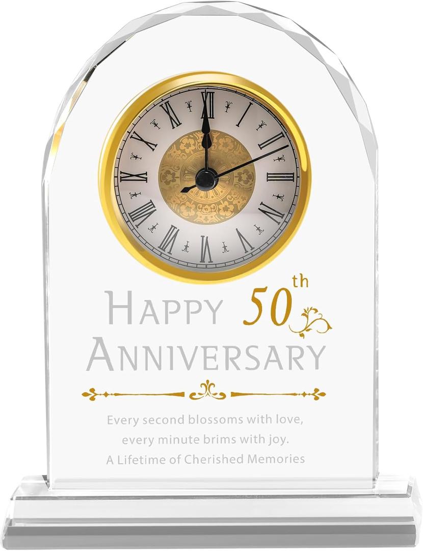 50th Wedding Anniversary Crystal Clock Gifts for Couple Parents, 50 Year Anniversary Wedding Gifts Quartz Clock Gifts for Husband Wife, 50th Wedding Anniversary Decorations