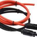1 Pair Black + Red 10AWG(6mm) Solar Panel Extension Cable Wire Connector Solar Adaptor Cable with Female and Male Connectors (3 FT)