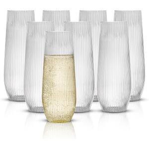 HOMIP 36pcs Clear Plastic Champagne Flutes - 9oz Disposable Champagne Flutes Stemless Toasting Glasses, Ribbed Ripple Design (BPA-Free) for Weddings, Bars & Events - Disposable Party Cups