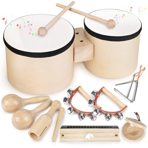 Vanplay Kids Drum Set - Toys for 2 3 Year Old Boy Gifts, Musical Instruments for Toddler 2-4, Birthday Gifts for 3 4 Year Old Girls, Wooden Montessori with Bongo Drum for Kids Age 2 3 4 5 6
