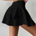 Women's High-Waisted Tummy Control Skort - Flowy Ruffled Skirt with Built-in Shorts (Black) S
