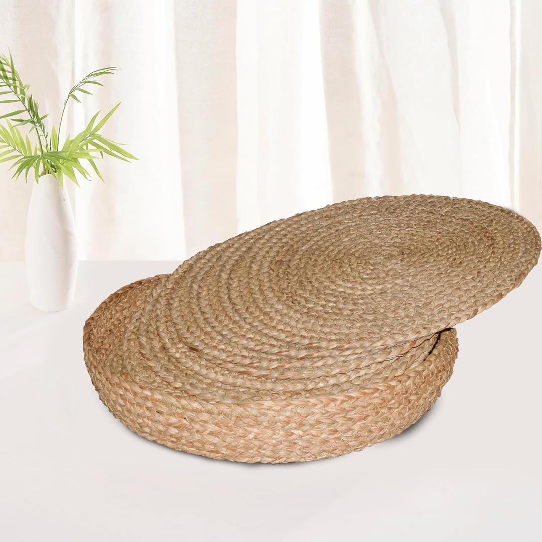 Art PineCone's Woven Cotton Rope Round Placemats Set of 4 with Holder Included, Non-Slip, and Heat Resistant Shabby Chic Placemats (Seagrass, 13 inches, 6PC)