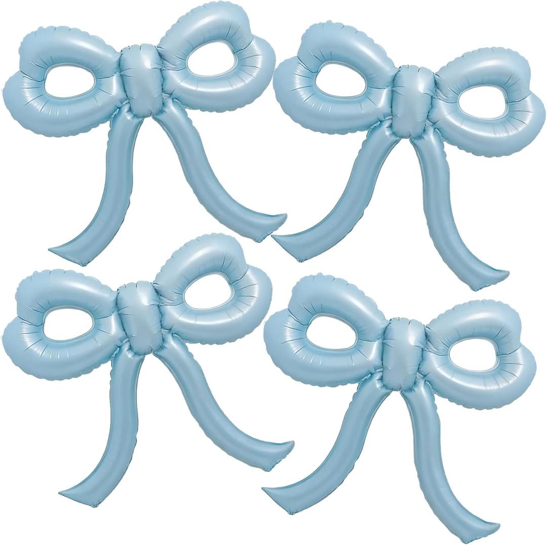 4 Pcs Baby Blue Bow Balloons Bow Birthday Party Decorations for Girl Women Bow Decor Blue Birthday Decorations Giant Dusty Blue Balloons for Baby Shower Bridal Bachelorette Party Supplies