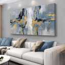Abstract Wall Art Modern Wall Decor Wall Decorations Blue-Grey and Gold Framed Abstract Wall Art for Bedroom Living Room Decoration Home Kitchen Office 24" X 48"