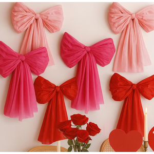 Valentines Day Decorations – 6 Pack DIY Giant Wall Bows, Hanging Valentine & Galentines Bow Decor for Home, Bedroom, Kitchen, Classroom, Party & Office – Cute Pink Red Large Bows for Door, Window