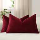 DEZENE Lumbar Pillow Covers 12x20 Wine Red: Pack of 2 Cozy Soft Velvet Rectangular Modern Luxury Decorative Throw Pillow Cases for Christmas Sofa Couch Living Room Bed Home Decor