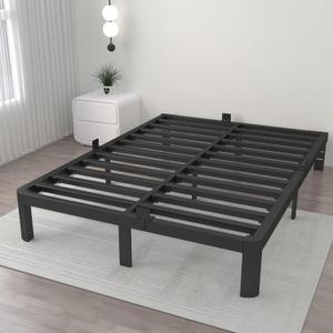 ITIMIDI 10 Inch Bed Frame King Size with Metal Gaskets, No Box Spring Needed, Heavy Duty Steel Support 3000 LBS, DIY Headboard, Anti-Slip Mattress Stopper, Round Corner Leg, Easy Assembly, Black