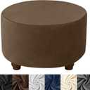 HFCNMY Ottoman Cover - Velvet Round Ottoman Slipcover, Thick, Washable, Storage, Foot Stool Cover with Elastic Bottom - X-Large (Coffee)