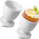 Ceramic Egg Cups Set of 2, White Porcelain Holder Egg Holder for Boiled Eggs Breakfast Cooking Kitchen/Gift Childhood Memories