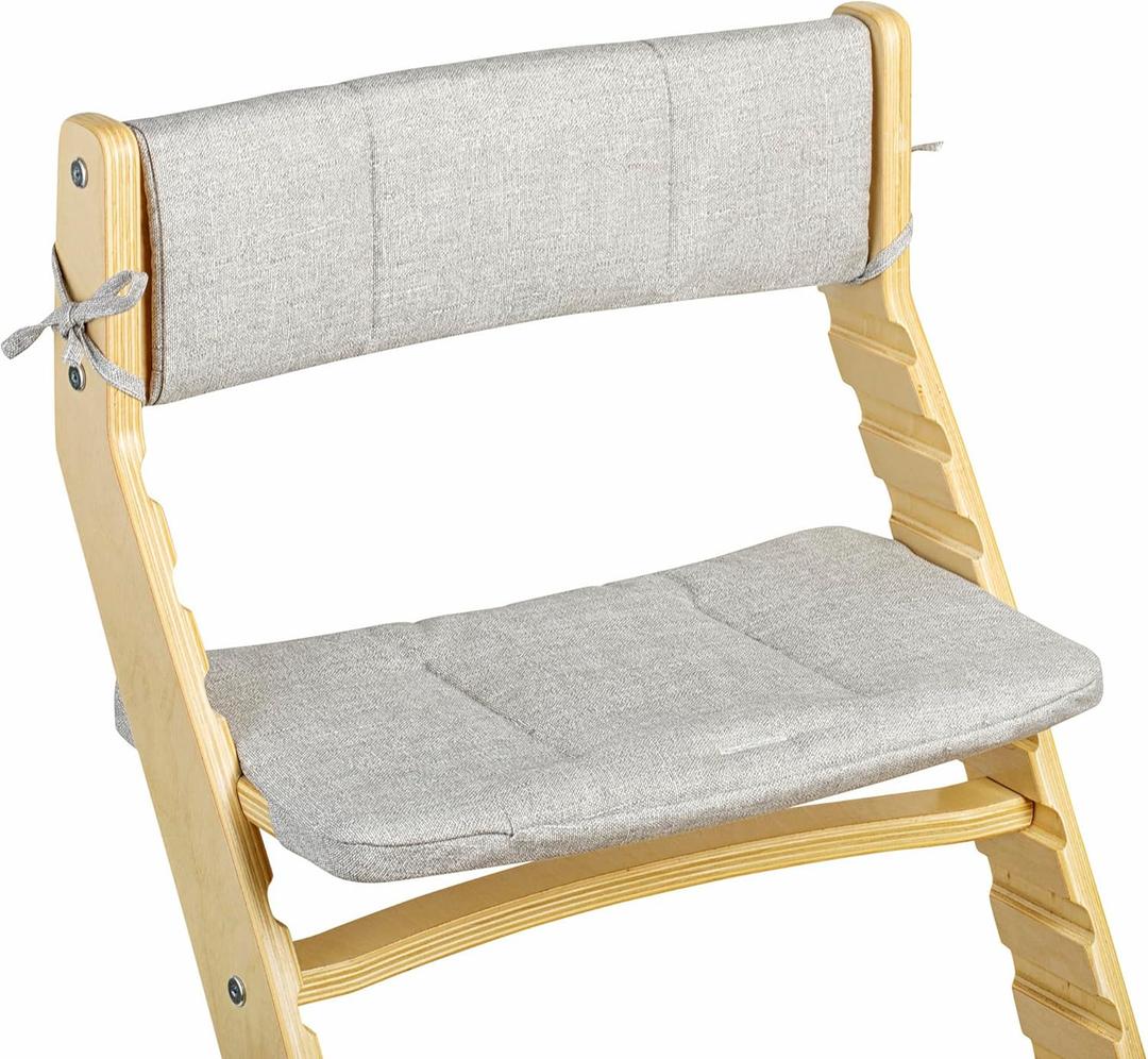 Fornel High Chair Cushion, Wooden Chair Seat Cover with Back Rest, Washable Cotton, Adjustable (Grey)