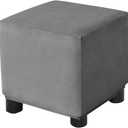 Ottoman Cover Square Velvet Storage Ottoman Slipcovers Thick Stretch Footrest Foot Stool Covers Protector with Elastic Band(Small-Dark Gray)