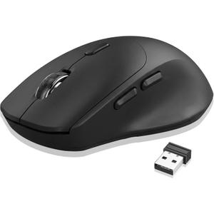 Computer Wireless Mouse with 2 Side Buttons (6 Total), 2400 DPI Adjustable, Silent Clicks & Anti-Slip Scroll Wheel, 2.4GHz with USB Receiver for Laptop, PC, Chromebook, Windows, Mac - Black