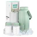 WEMOH Breast Milk Cooler Bottle - 12H+ Ice-Cold/24H Safe Storage, Compatible with Spectra Pumps, TSA Approved Travel Chiller, 18oz (2x9oz) Lightweight Leakproof Container for Work, Green