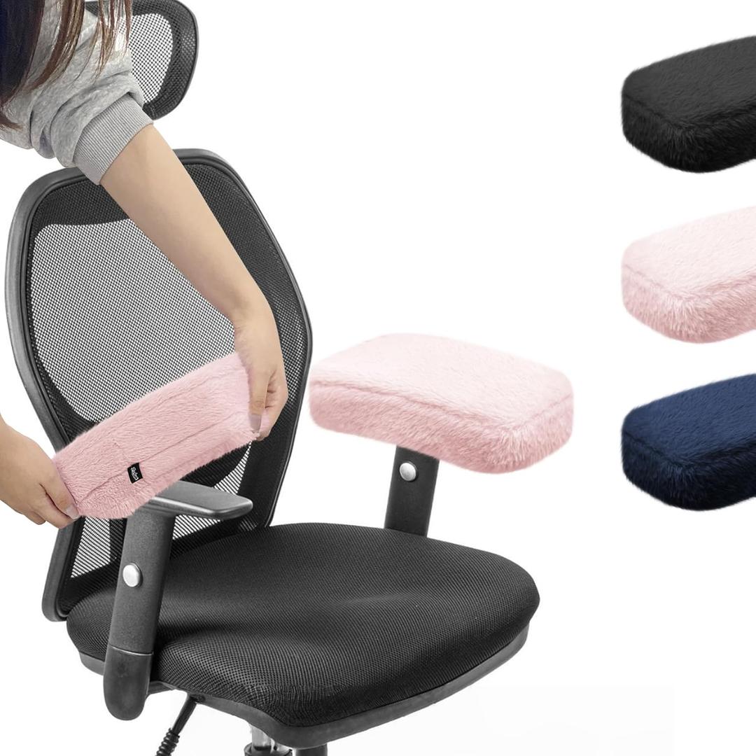 SPRING SEAON Office Chair Arm Covers Plush Office Chair Arm Pads Premium Memory Foam Gaming Chair Armrest Cushion Provide Cushioning for Elbows and Forearms 2 Pack Arm Chair Covers for Arms (Pink)