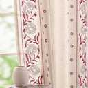 jinchan Winslow Linen Curtains for Bedroom 96 Inches Length Embroidered Bordered Floral Curtains for Living Room Farmhouse Decor Light Filtering Window Treatments Red on Beige Drapes 2 Panels