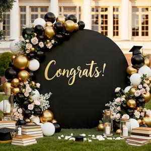 Gallety 7.2FT Black Round Backdrop Cover with Size Adjuster & 4 Metal Clips, Universal Fit for 5ft-7.2ft Circle Stand, Polyester Fabric Arch Cover for Wedding, Birthday Party, Videos, Graduation Decor