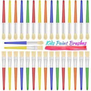 Anezus 30 Kids Paint Brushes Set with Jumbo Round Watercolor and Large Flat Craft Brushes
