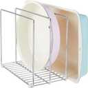 mDesign 3 Slot Tray and Pan Rack Metal Wire Rack for Pantry and Kitchen Storage Freestanding Pan Lid Holder Also for Baking Trays and Crockery Silver