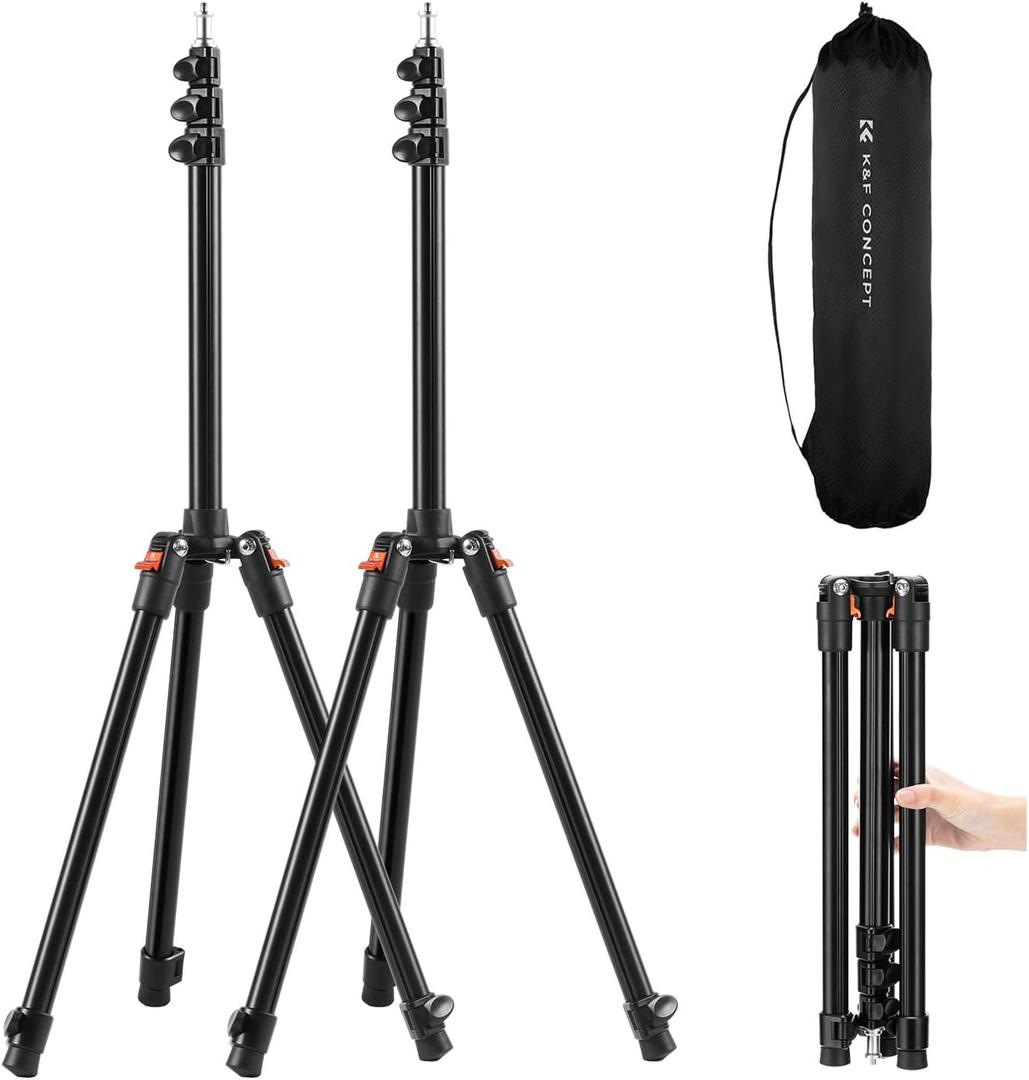 K&F CONCEPT Extendable Photography Stand, Adjustable 6.56ft/78.7"/2M Aluminum Tripod with 1/4" Screw, 2-Pack Reversible Portable Studio Lighting Tripod for Strobe Light/Webcams/Cameras with Bag