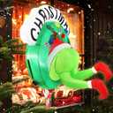 Boveco Christmas Inflatable Outdoor Decoration Window 3.5FT Green Ugly Monster in Wreath with Built-in LED Lights for Yard Christmas Window Decoration Outside Indoor Holiday Xmas Dcor