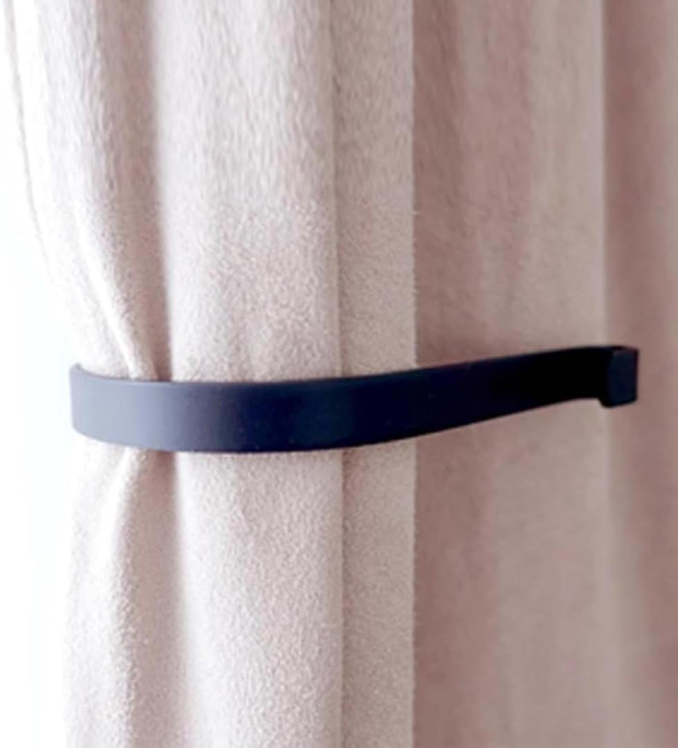 Curtain Holdbacks (Set of 2), Wall Mounted Drapery Tiebacks with Screws, Metal Decorative Window Drapery Holder Curtain Hook (Black)