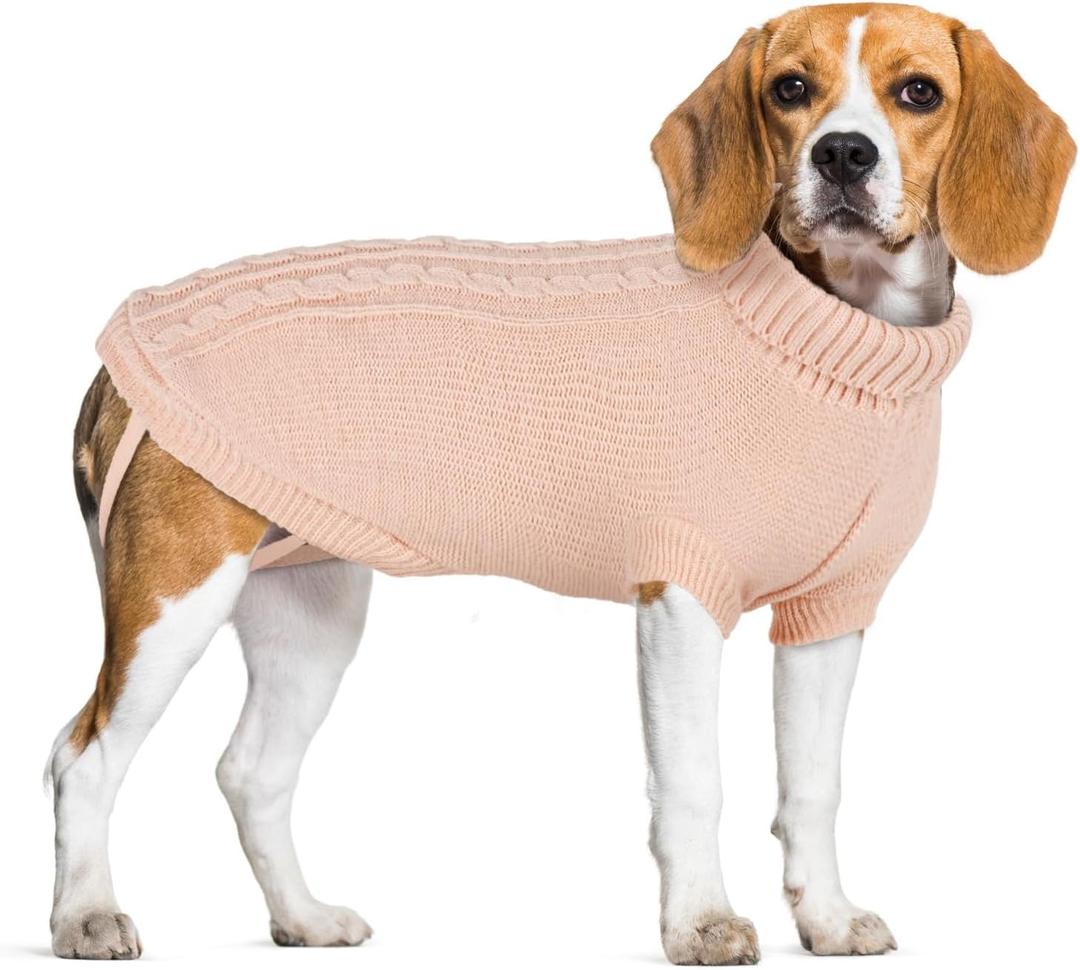 Christmas Dog Sweater for Large Dogs Boy Girl, Warm Fleece Cable Turtleneck Pullover for Chihuahua, Pug, Labrador, Golden Retriever, Cold Weather Soft Winter Clothes, Large