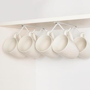 Cabinet Hook Mug Holder - Hanging Coffee Cup Rack for Kitchen, Under Cabinets Metal Hangers Organizer Shelf Storage Utensil, White
