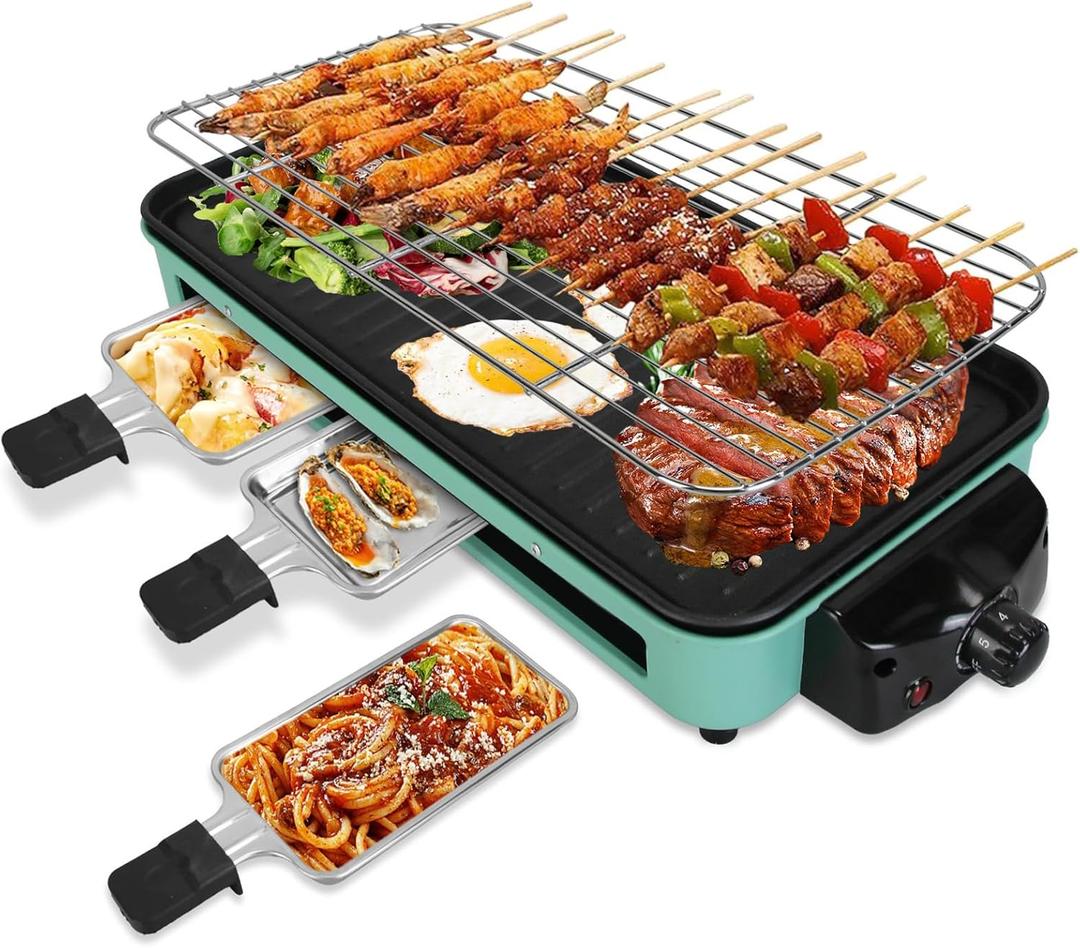 Electric Indoor Grill, 1500W 2 in 1 Electric BBQ Gill with Grill Net & Non-Stick Cooking Removable Plate, Portable Korean BBQ Grill for Kitchen, Adjustable Temperature Control Electric Indoor Grill, 1500W 2 in 1 Electric BBQ Gill with Grill Net & Non-Stick Cooking Removable Plate, Portable Korean BBQ Grill for Kitchen, Adjustable Temperature Control