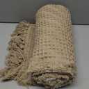Recycled Cotton Plain Waffle Textured Chair Sofa Set Throw Over Blanket in Ivory Cream 75x26in
