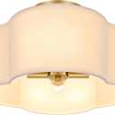 4-Light 14.4'' Semi Flush Mount Ceiling Light Fixture, Gold Modern Close to Ceiling Lamp with White Fabric Shade, Farmhouse Bright Lighting Brass Finish for Nursery Kids Room Bedroom Hallway Entryway