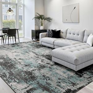 RELEANY Washable Area Rugs 8'x10' Non-Slip Modern Abstract Soft for Living Room Entryway Bedroom Nursery, Print Pattern, Blue Black Teal