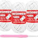 Beginners Crochet Yarn Set - 3x50g Snowy White, Chunky Thick Bulky Cotton Soft for Easy Stitches, Knitting & Crocheting