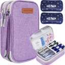suzamed Insulin Cooler Travel Case, Double Layer Medicine Kit Diabetes Travel Case, Portable Medicine Organizer with 2Pack 150g Ice Pack TSA Approved for Insulin Pens Diabetic Supplies (Purple)
