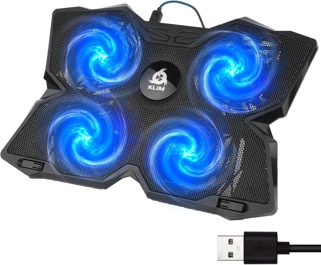 KLIM Wind - Laptop Cooling Pad - The Most Powerful Rapid Action Cooling Fan - Laptop Stand with 4 Cooling Fans at 1200 RPM - USB Fan - Compatible with PS5 and PS4 - New 2022 Version - Blue