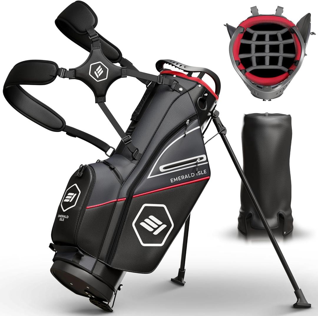 14 Way Full Length Divider Golf Bag Stand, Heavy Duty Carry Bag with Rain Hood, Multiple Pockets, Padded Handle and Strap, Lightweight Golf Bag for Men and Women