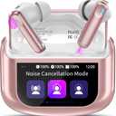 Thunelec Wireless Earbuds, Bluetooth 5.4 Headphones with Touch Screen, 48H Ear Buds with ANC/ENC Noise Cancelling/Transparency Mode, IPX7 Earphones with 5 EQ Modes, Cherry Pink