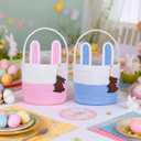 Easter Basket Empty 2 PCS Bunny Woven Rope Easter Baskets for Kids Easter Hunt Baskets with Handle Bags Easter Gifts for Kids Toddlers Girls Boys Teens Set of 2 Blue and Pink