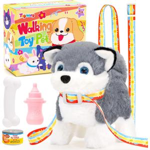 Tagitary Plush Toy Electronic Dog Toys for Kids,Interactive Pet Puppy Walking,Barking and Tail Wagging,Fake Dog Toy with Leash,Easter Christmas Birthday Gift for Toddlers Kids