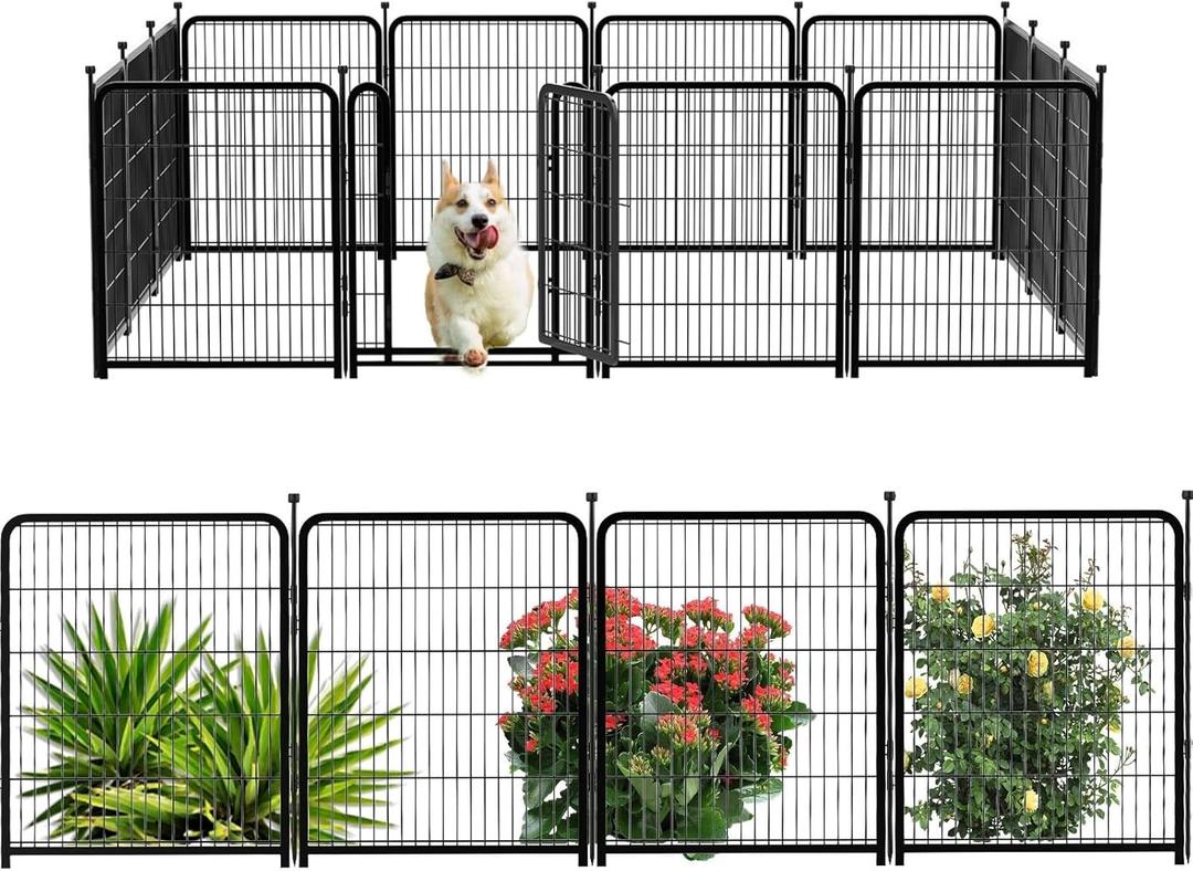 Dog Playpen 48 inch(H) 8 Panels Total 17.7 Ft(L) Dog Fence Outdoor for Yard. Wide Door Low ThresholdMetal Dog Pen Heavy Duty Pet Puppy Exercise Pen for Rv Camping Garden Yard