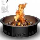 Outdoor Smokeless Fire Pit Ring Insert, Heavy Duty 30 Inch Inner|36 Inch Outer Diameter, Metal Round Fire Ring for Outside Wood Burning, Black