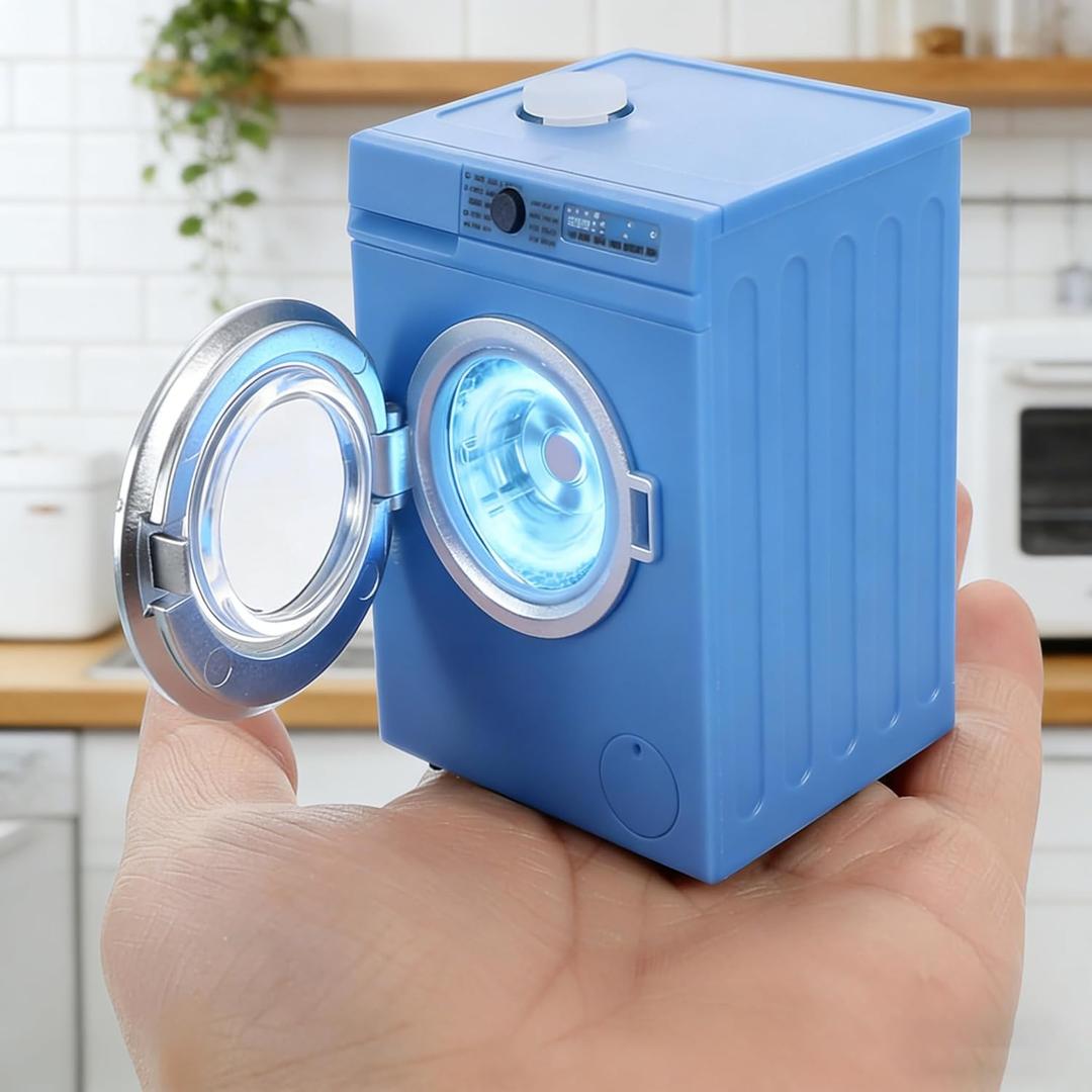 1:12 Scale Dollhouse Miniature Washing Machine, Real Rotating Drum with Openable Lid & Drain Pipe, Micro Landscape Decoration Accessories