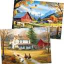 2 Pack 300 Pieces Puzzle for Adults,Autumn Puzzle Farm Jigsaw Puzzles 300 Pieces for Adults Kids Seniors Countryside Jigsaw Puzzle Premium Cardboard Puzzles for Tabletop Family Activity Gift