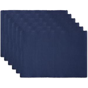 DII Basic Everyday Ribbed Tabletop 100% Cotton, Placemat Set, 13x19, Nautical Blue, 6 Piece
