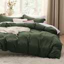 Bedsure Olive Green Duvet Cover Queen Size - 3 Pieces Prewashed Cotton-Like Polyester Extra Soft Bedding Set, Includes 1 Duvet Cover 90x90 Inches with Zipper Closure & 2 Pillow Shams, No Comforter