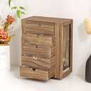 Emfogo 360 Rotating Jewelry Box for Women, Rustic Wooden Jewelry Organizer Box with 5 Drawers, Glass Doors, Vertical Open Design Jewelry Storage Case Display for Earrings Rings Necklaces Bracelets