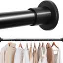 Black Adjustable Closet Rod 18-77 Inches, Heavy Duty Metal Clothes Hanging Rod, Rust-Proof Non-Slip Wardrobe Bar for Closet, Laundry Room, RV