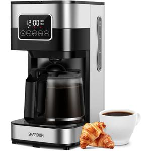 SHARDOR 10-Cup Programmable Coffee Maker, Regular & Strong Brew Drip Coffee Machine for Home and Office, Auto Shut Off, Permanent Filter, Silver
